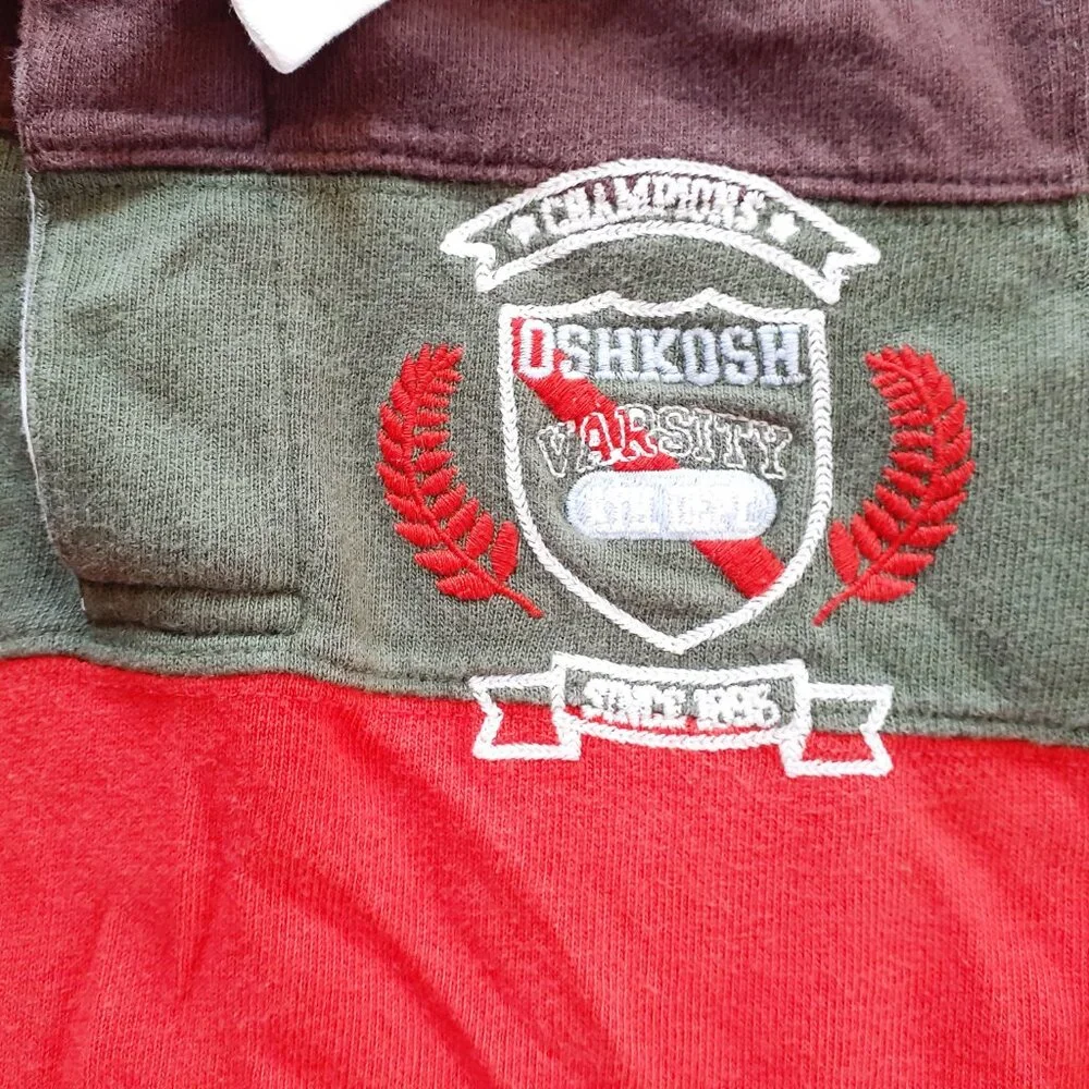 Oshkosh Boys Shirt Polo Green Orange Rugby Long Sleeve Stripe Size 6